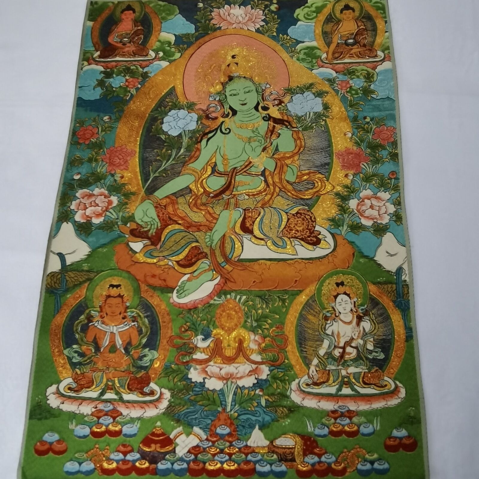 Home Textiles China - 36-calowy Tybetański Jedwabny Obraz Buddyzm Zielona