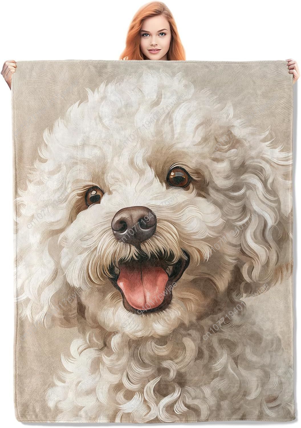 Home Textiles Design - Koc z portretem radosnego pudla, realistyczny